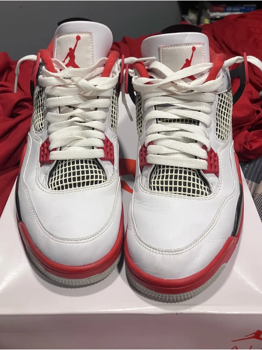 Jordan Air Jordan 4 Retro Fire Red White/Red/Black Sneakers - Size 10
